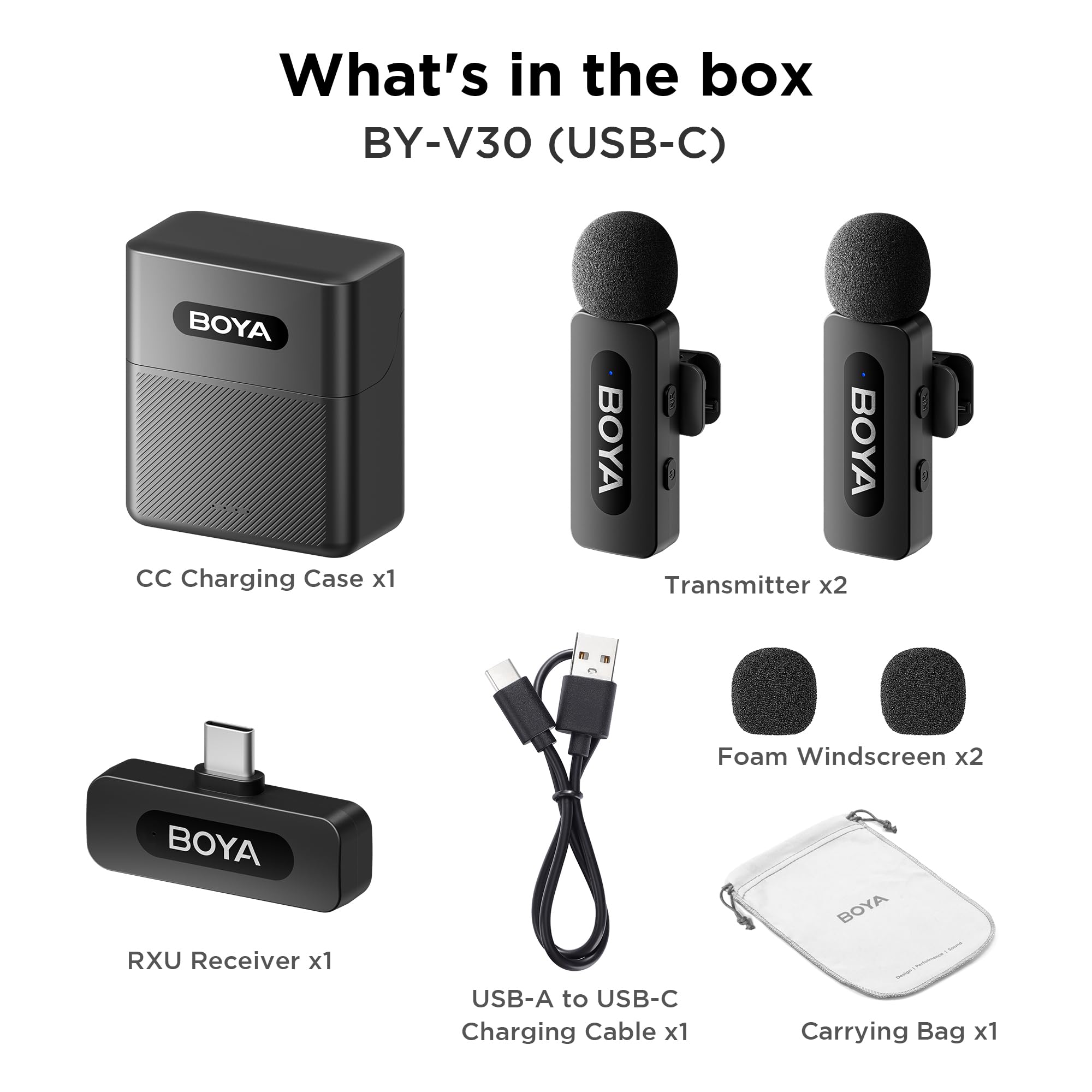 BOYA BY-V30 Wireless Lavalier Microphone,USB Type-C Mini Laple Mics for iPhone16,Android Smartphone,36H Battery,Noise Reduction,328FT Range Clip-on Condenser Mic for YouTube Interview TikTok