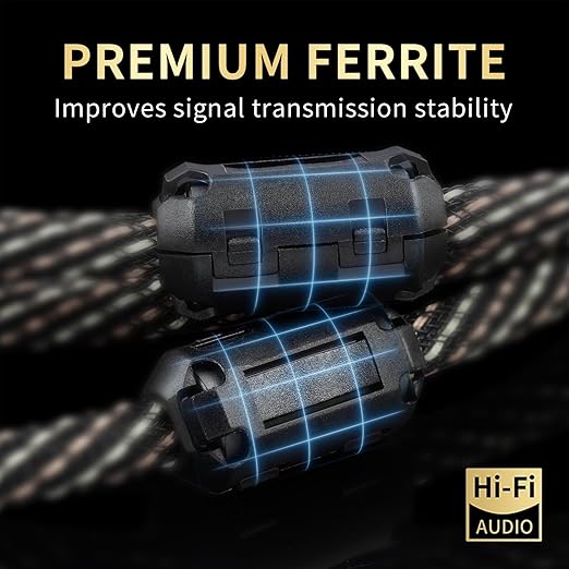 Audiophile HiFi Audio Cable–3.5mm to 3.5mm,6N OFC Core,24K Gold-Plated Plugs,with Nylon Braid,AUX Cable,Compatible with Phone,MP4,Speakers,Amplifiers,TV(4.92ft/1.5m)