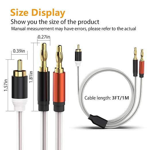 HOSONGIN RCA to Banana Plug Speaker Cable 3.3 Feet -2 Pack, Gold-Plated Dual-Shielding Hi-Fi Stereo Cable for Home Theater/Amplifier/Subwoofer/Speaker/Audio Receiver/Vinyl Record Player/SoundBar