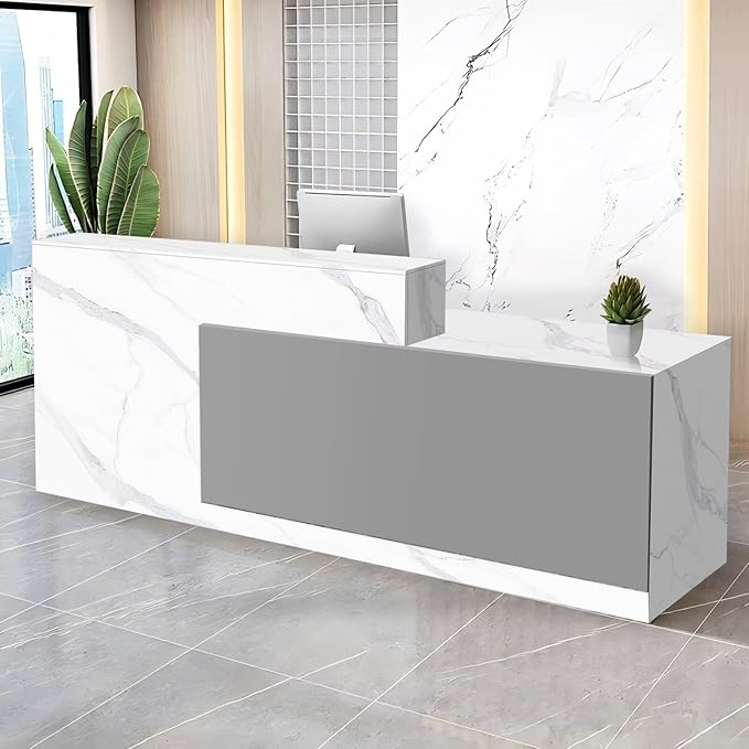Reception Desk with Counter Modern Checkout Counter with Lockable Drawer Keyboard Tray Receptionist Desk for Office Salon Reception Table G Right 59inch/150cm