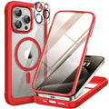 Miracase Magnetic for iPhone 15 Pro Case Full-Body Bumper Phone case with Built-in Glass Screen Protector& Camera Protector, Military Drop Proof 15 Pro Cover, Magnetic Red