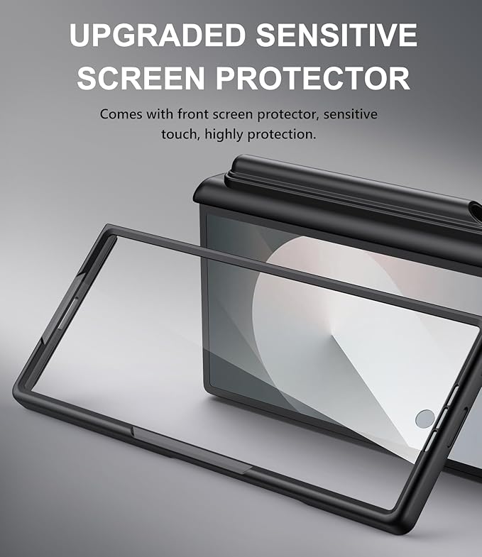 for Samsung Galaxy Z Fold 6 Case with Card Holder & S Pen Holder & Slide Camera Cover, Built-in Hinge Protection & Screen Protector, Durable Wallet Phone Cover Case for Z Fold 6 5G 2024, Black