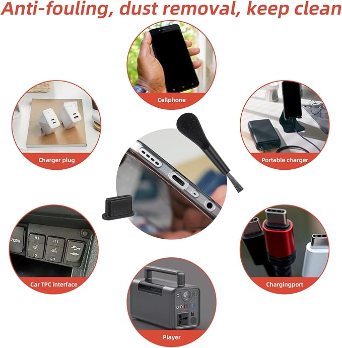 20 PCS USB C Dust Plug, Black Silicone Type C Anti Dust Plugs with Cleaning Brush Cover Type C Port Protector Cap Charging Port Dust Plug Cover for Most Type C Mobile Phone Tablet Accessories