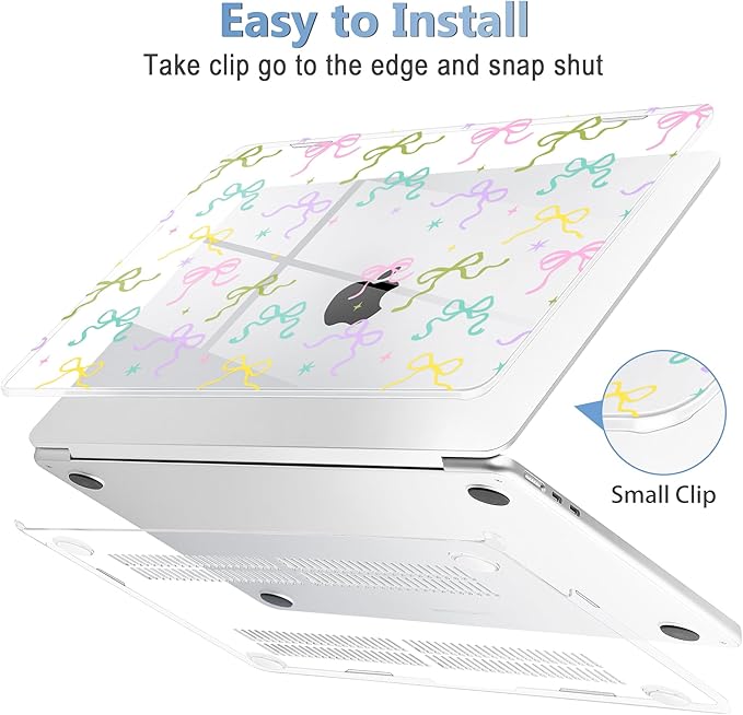 Mektron Compatible with M4 MacBook Air 15 inch Case 2025 A3241 2024 2023 M3 A3114 A2941 M2 Liquid Retina Display Touch ID, Plastic Hard Case & Keyboard Skin & Screen Protector - Clear Colorful Bows