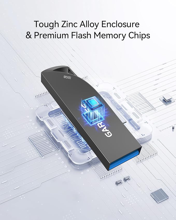 32GB USB 3.0 Flash Drive, Waterproof Metal USB Memory Stick, Slim Thumb Drive Portable Pen Drive with Keychain Hole Stylish Jump Drive for PC Computer Car - Gray