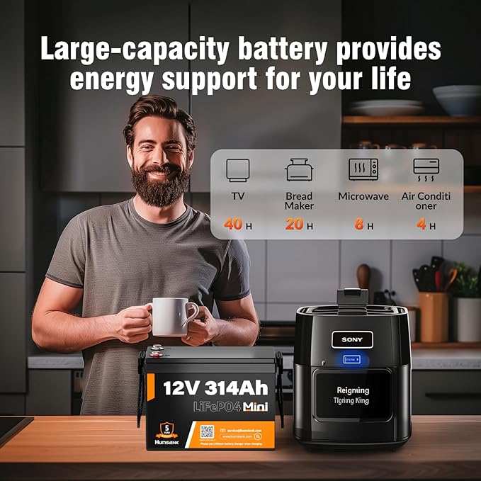 12V 314Ah LiFePO4 Lithium Battery Max. 4019Wh Energy, 15000+ Deep Cycles,100A BMS Lithium Iron Phosphate Rechargeable Battery Great for RV, Marine and Off Grid Applications, 4 PACK