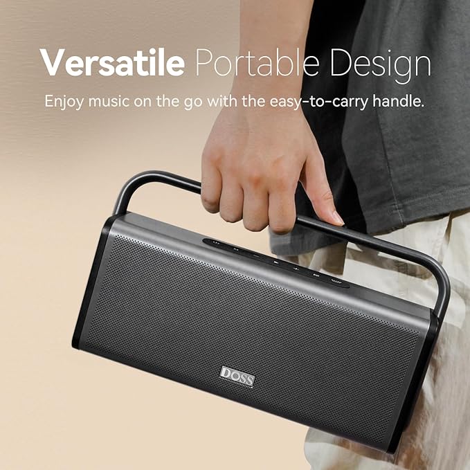 DOSS SoundBox XL Pro Bluetooth Speaker with 50W Powerful Stereo Sound, Extra Bass,16H Playtime, Integrated Metal Body, Aluminum Alloy Handle, Portable for Home, Office, Backyard, Camping