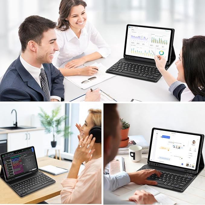 Galaxy Tab S9 FE+/ S9+ /S10+ 12.4 Inch Case with Keyboard, Detachable Bluetooth Keyboard with Pen Holder for Samsung Tab S10+ Plus/S9+ Plus/S9 FE+ Plus/S8+ Plus/S7FE/S7+ Plus 5G 12.4", Black
