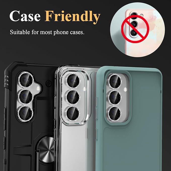 YWXTW Camera Lens Protector for Samsung Galaxy S24 / S23 / S23 Plus, [NOT for S24 Plus] 9H Tempered Glass Metal Individual Ring Camera Screen Protector for S24 Accessories (Silver Glitter)