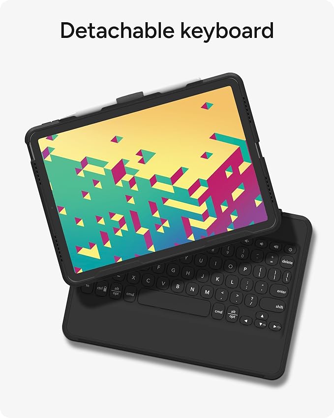 ZAGG Rugged Book Detachable Case and Magnetic-Hinged Keyboard for iPad Air 11" (M3)/ Air 11" (M2)/ iPad 10.9" (air 4th gen)/ 11" (1st & 2nd Gen), Bluetooth Pairing, Backlit Keyboard, Black