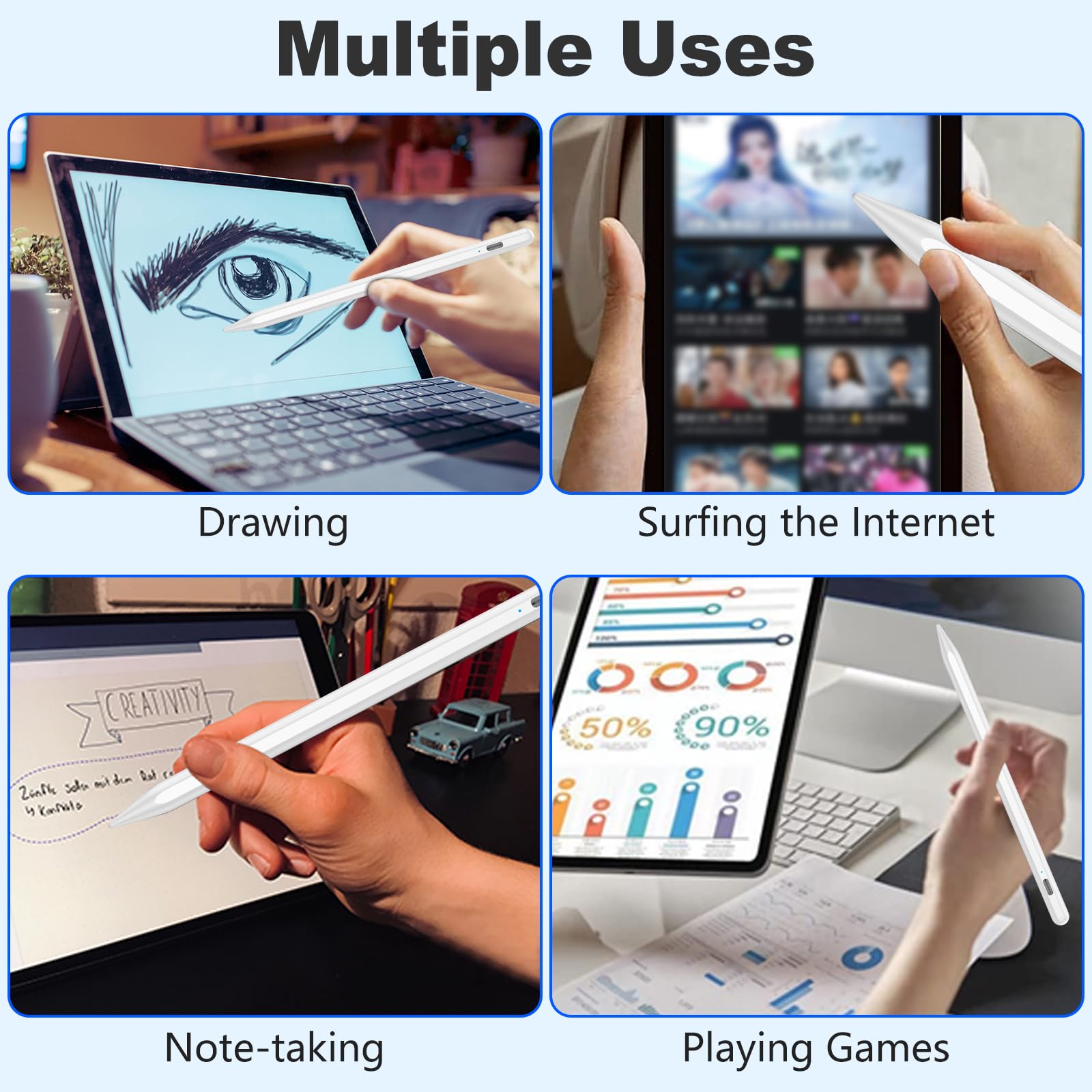 Stylus Pen for iOS&Android Touch Screens, Active Pencil for Samsung, Smart Digital Stylus Pens for Lenovo/Vivo/Mi/HUAWEI and Other Tablets, iPhone/Samsung/Google Pixel Smart Phones for Drawing&Writing
