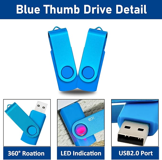 USB Drive 1GB USB 2.0 Flash Drive 10 Pack Nicepicten Pendrive Swivel Thumb Zip Jump Flash Drives USB Memory Stick Thumbdrive Flashdrive Ideal for Home Office Shared Data Storage Blue 1GB
