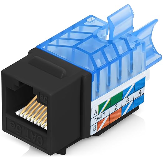 Everest 45° Angled RJ45 Cat5e Keystone Jacks 10-Pack in Black - Slim Profile Female RJ45 Connectors - Cat 5e Keystone Jack - Compatible with 45° Angled Speed Termination Tool - 45Term (B0BL3GS7ZY)