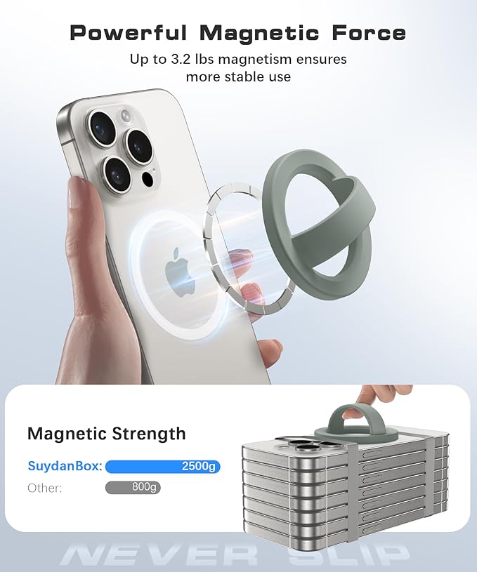 Magnetic Phone Grip, Removable Loop Grip with Soft Finger Strap, Silicone Phone Ring Holder for Back of Phone for iPhone 16/15/14/13/12 Pro Max/Plus, Calke Green