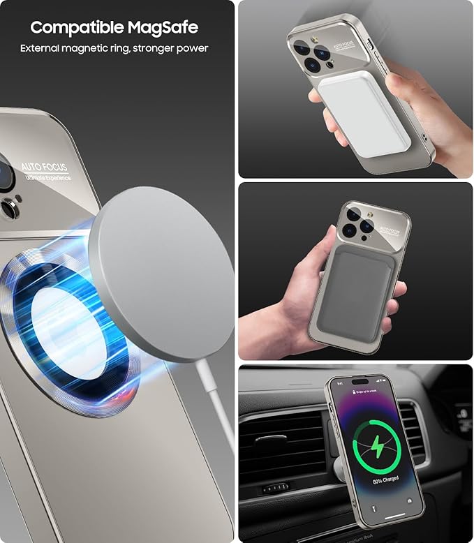 Magnetic for iPhone 13 Pro Case, Built-in Camera Lens Protector, Compatible with MagSafe, Logo View, Military Grade Protective Phone Cover, Titanium Gray