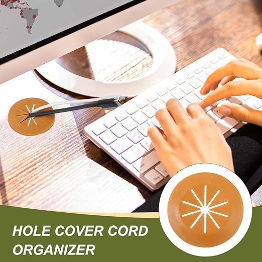 PATIKIL Desk Grommet 2-3/8", 4 Pcs Round Cable Grommet Cord Hole Cover with Adhesive Tape Flexible Table Wire Organizer for Office Home Table Countertop, Deep Brown
