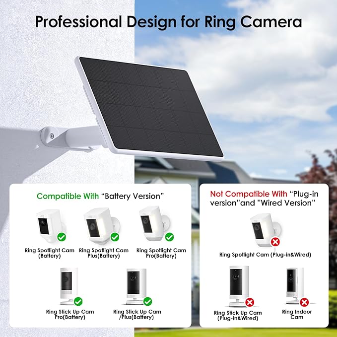 6W Solar Panel for Ring Spotlight Cam Battery & Stick Up Cam Battery (2 Pack), High-Efficiency Solar Charger with 360° Adjustable Retractable Bracket & 10ft Cable