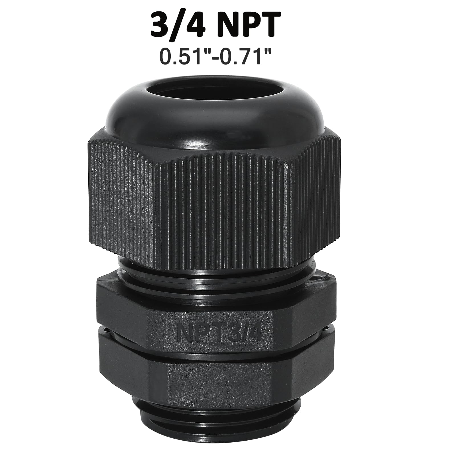 Bonsicoky 3/4" NPT Nylon Cable Glands, Black, 20 Pcs