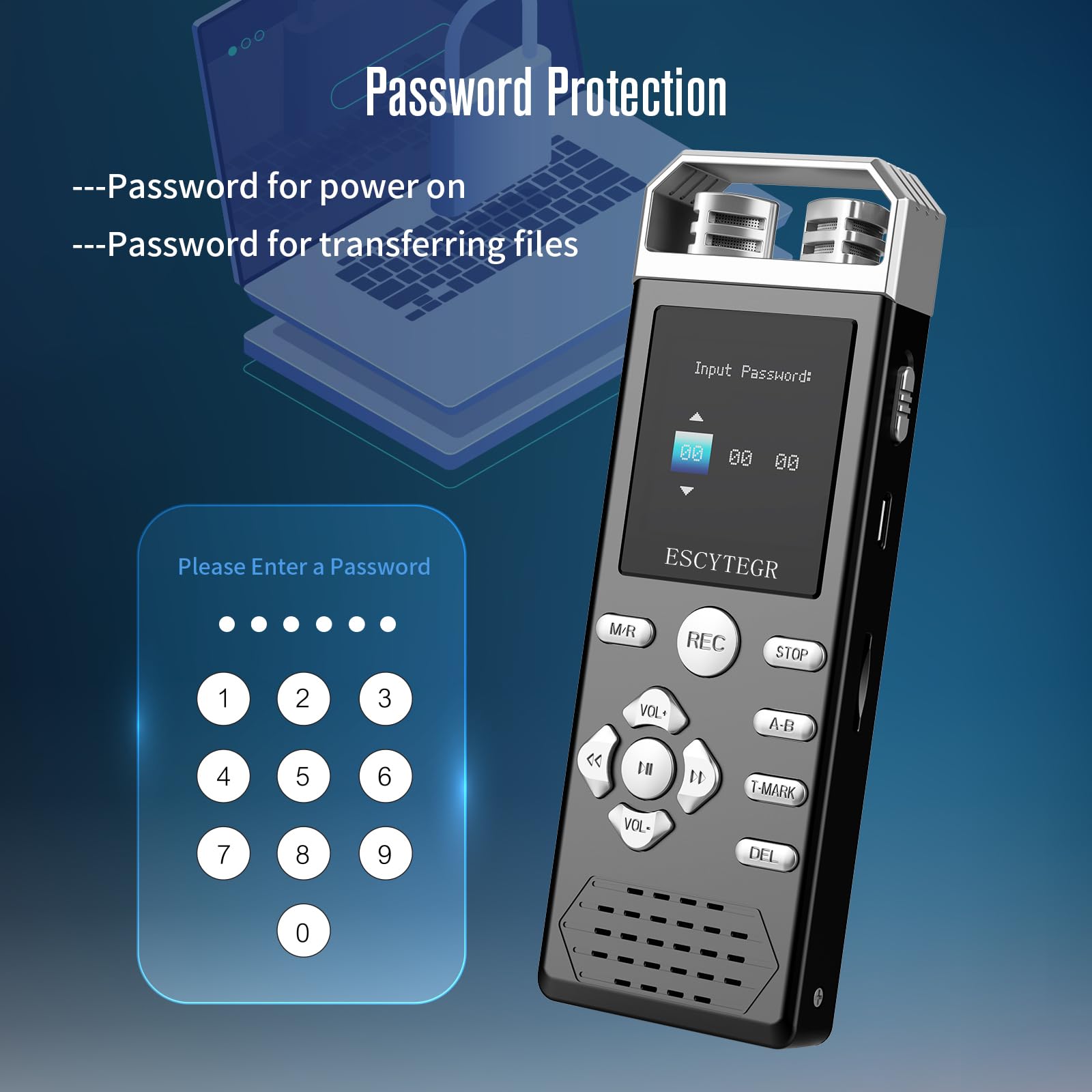 ESCYTEGR 144GB Digital Voice Activated Recorder 1536KBPS Audio Voice Recorder with Playback Recording Device Dictaphone Sound Tape Recorder with Password Protection for Lectures,Meetings