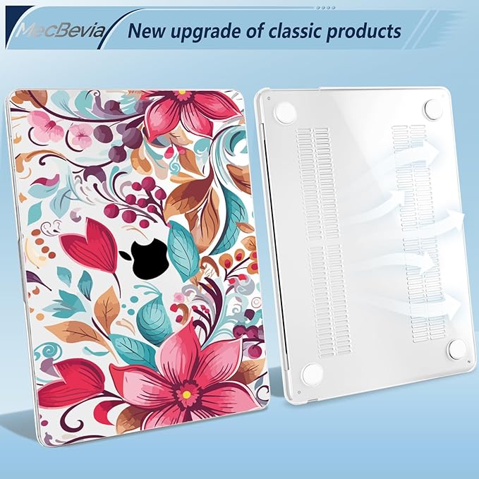 Compatible with MacBook Air 13.6 inch Case, M4 A3240/M3 A3113/M2 A2681 (Released 2025 to 2022), Hard Shell, Keyboard Cover, Screen Protector, Webcam Cover & Type-C Adapter, Geometric Flowers