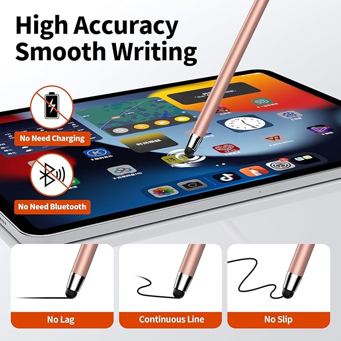 10 PCS Stylus,Stylus Pen for Touchscreen,Stylus 2-in-1 High Sensitivity & Precision Suitable for All Touch Screens of iPhone/ipad/Android Tablets(10 Stylus Pen Rose Gold/Black + 20 Tips)