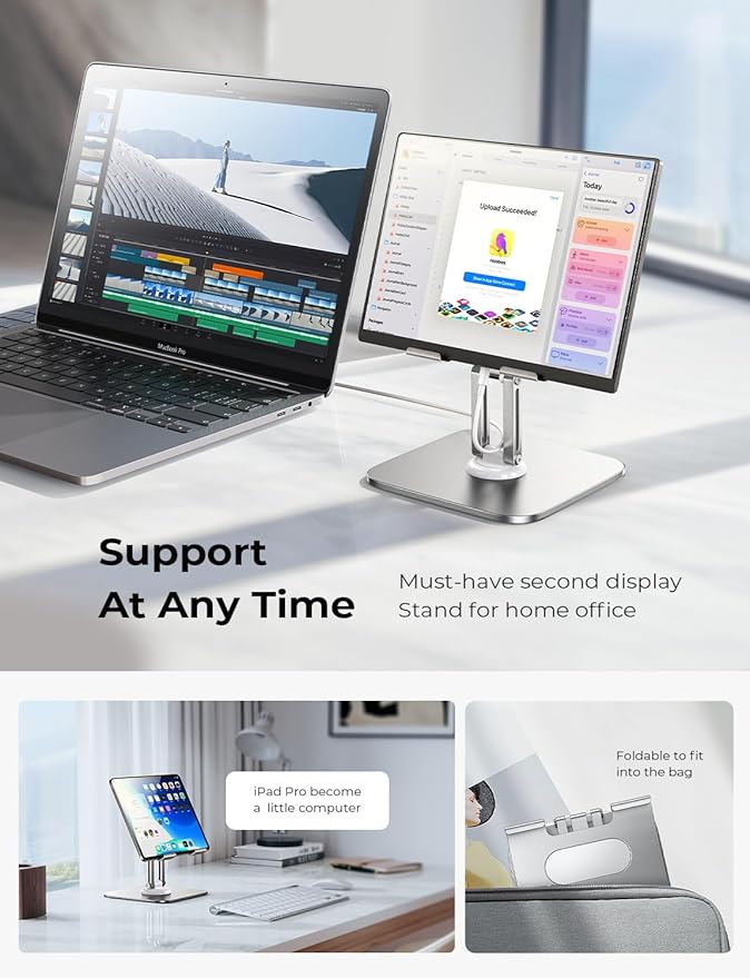 LISEN for iPad Stand Holder Adjustable Tablet Stand for Desk, 2025 for iPad Accessories for Computer Accessories Holder for Desk Kindle Table Mount/Monitor/PS/Switch iPhone 12.9"-4.7" (Sliver)