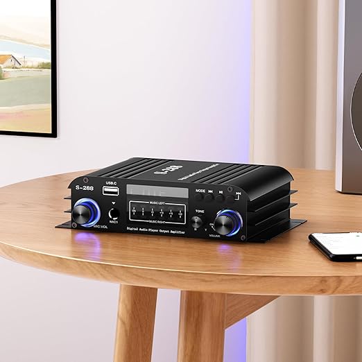 Facmogu S-288 4 CH Bluetooth 5.0 Home Audio Amplifier, RMS 45Wx4, Max 600W HiFi Stereo Power Amplifier USB, SD, FM Class D Speaker Amp for Home Theater Karaoke, with Power Adapter & Remote Control