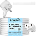 Adoreen 20 Ft Computer TV Replacement Power Cord White, Low Profile Flat Plug 18AWG 3-Prong AC Universal Power Supply Cable NEMA 5-15P to IEC 320 C13 for Printer, PC, Monitor TV LCD, ETL+Ties
