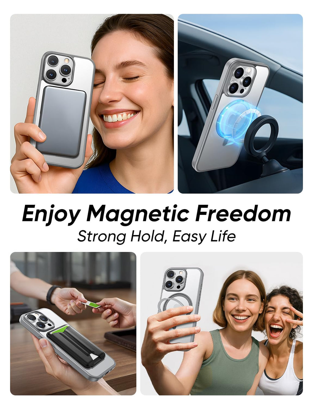 MAGIC JOHN 360° Rotatable Magnetic Invisible Stand for iPhone 14 Pro Max Case [Anti-Slip Grip] [Compatible with MagSafe] 16FT Shockproof for iPhone 14 Pro Max Case with Kickstand, Gray