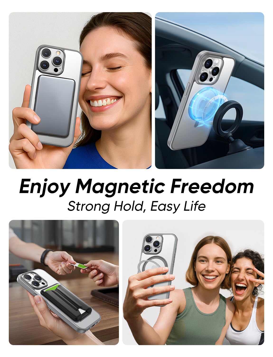 MAGIC JOHN 360° Rotatable Magnetic Invisible Stand for iPhone 14 Pro Case [Anti-Slip Grip] [Compatible with MagSafe] 16FT Shockproof for iPhone 14 Pro Case with Kickstand, Gray