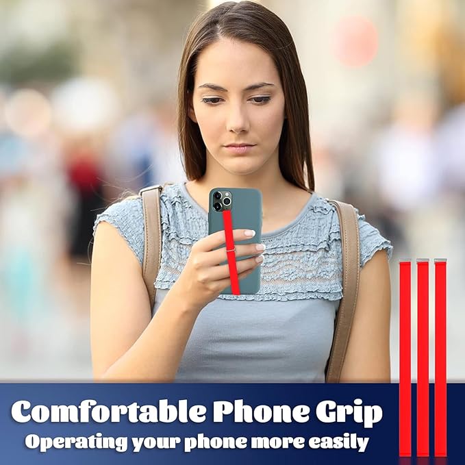 TEAMOLA 3pcs Silicone Phone Grip Holder Strap for iPhone 15/15 Pro/16/16 Pro & Samsung Galaxy S24/S23 - Anti-Slip Finger Loop for Case, Universal Phone Loops for Back of Cell Phones(210, 3 Red)
