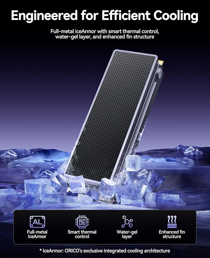 ORICO OSC 4TB M.2 NVMe SSD for Desktop PC, PCIe 4.0 Internal SSD with 7450MB/s Read, TLC NAND, Pre-Installed Pro-Grade Finned Heatsink, Innovative IceArmor Cooling, M.2 2280 Drive