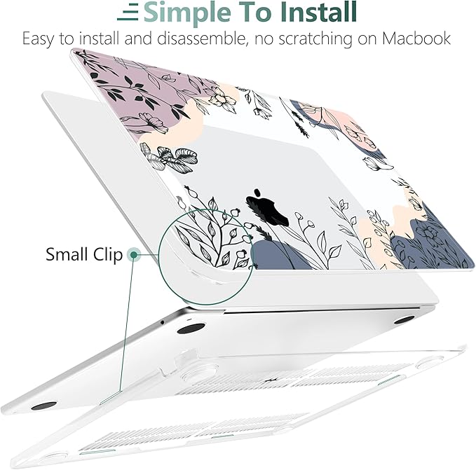 TWOLSKOO Compatible with M4 MacBook Air 13.6 inch Case 2025-2022 Release M4 A3240 M3 A3113 M2 A2681, Plastic Hard Shell & Keyboard Cover & Type C Adapter & Screen Protector, Spring Line Art