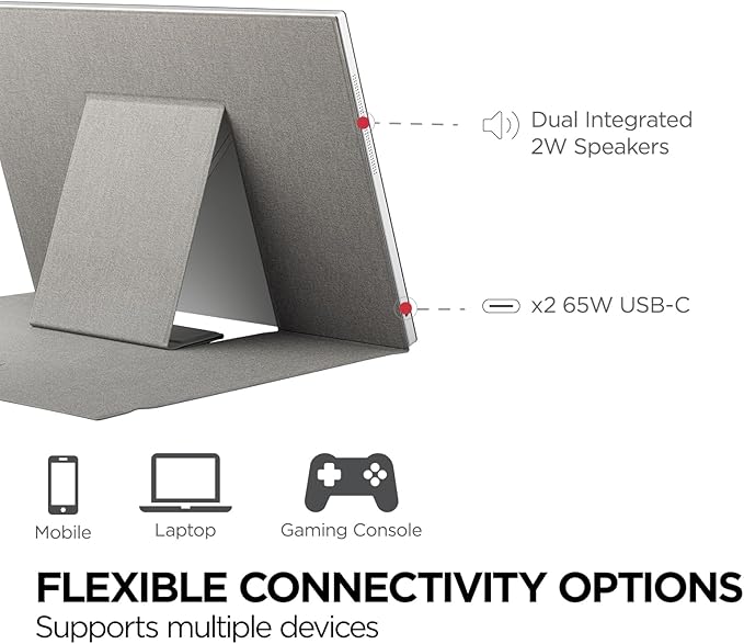 ViewSonic VG1656-2K 16 Inch WQXGA 1600p IPS Portable Monitor with 2 Way Powered 65W USB C, and Smart Cover with Built-in Stand