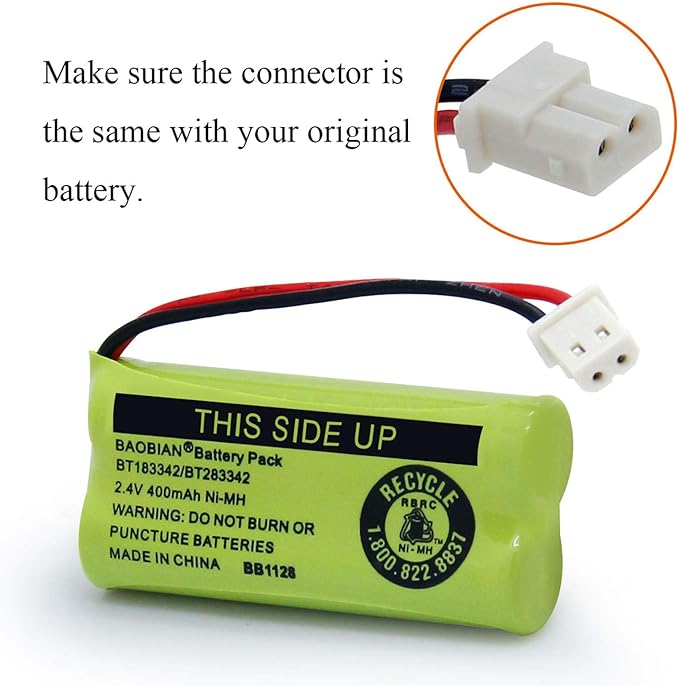 BT183342/BT283342 2.4V 400mAh Ni-Mh BT166342/BT266342 BT162342/BT262342 Cordless Phone Pack CS6709 CS6609 CS6509 CS6409 EL52100 EL50003 (4 Pack)
