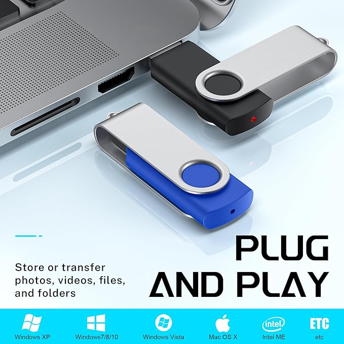 FEBNISCTE 16GB Flash Drive, Jump Drive 10 Pack, Memoria USB 2.0 Multi-Coloured, USB Thumb Drive 16gb Swivel mit 10 Cords Jump Drive with LED Light for Data Storage/Transfer