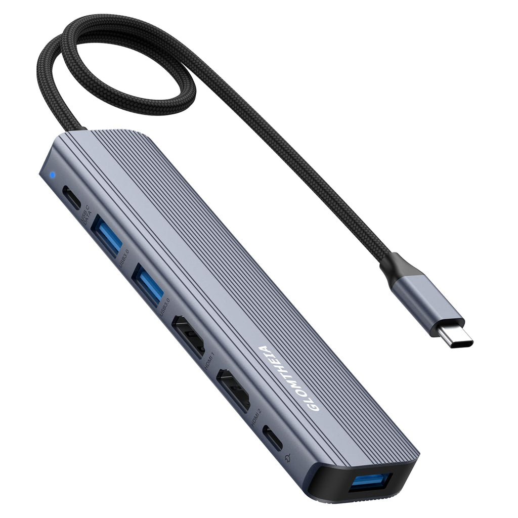 Glomtheia USB C Hub Docking Station Dual Monitor for Laptop, MacBook Air/Pro Dock Adapter Multiport Dongle with 2 HDMI Ports 4K 60Hz, 100W PD Charging, 3 USBA 3.0 & USBC