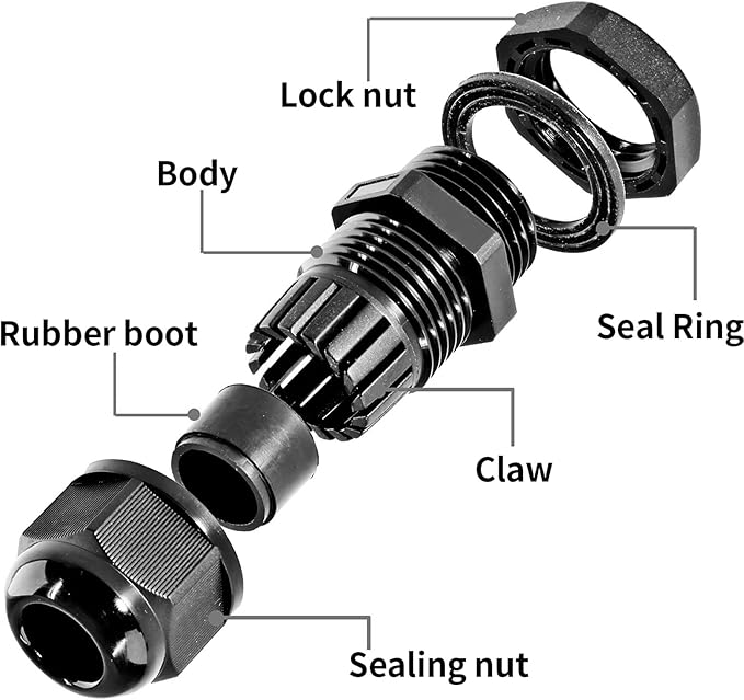 1" NPT Nylon Cable Glands, IP68 Waterproof Adjustable Cord Grip Cable Connector Strain Relief Wire Protectors for 18-25mm Cable Diameter, 2 Pcs, Black