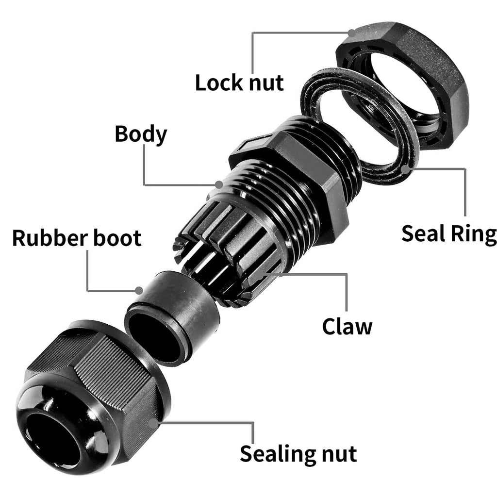 Bonsicoky 3/4" NPT Nylon Cable Glands, Black, 20 Pcs