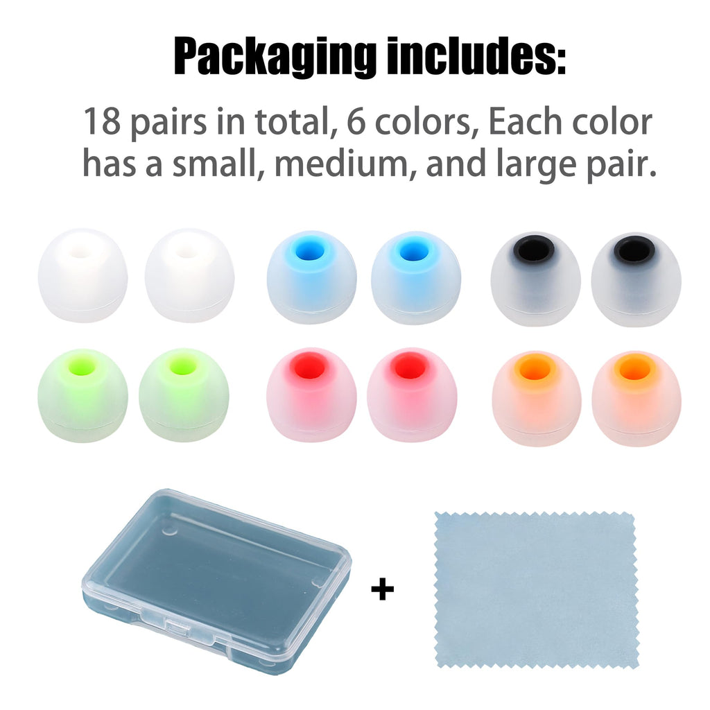 MQIMY Earbud Replacement Tips Silicone Earbud Tips Ear Bud Covers Fit Most in-Ear Earbuds(Inner Hole 3.8mm -5.1mm) Headphone Ear Tips 18 Pairs S M L