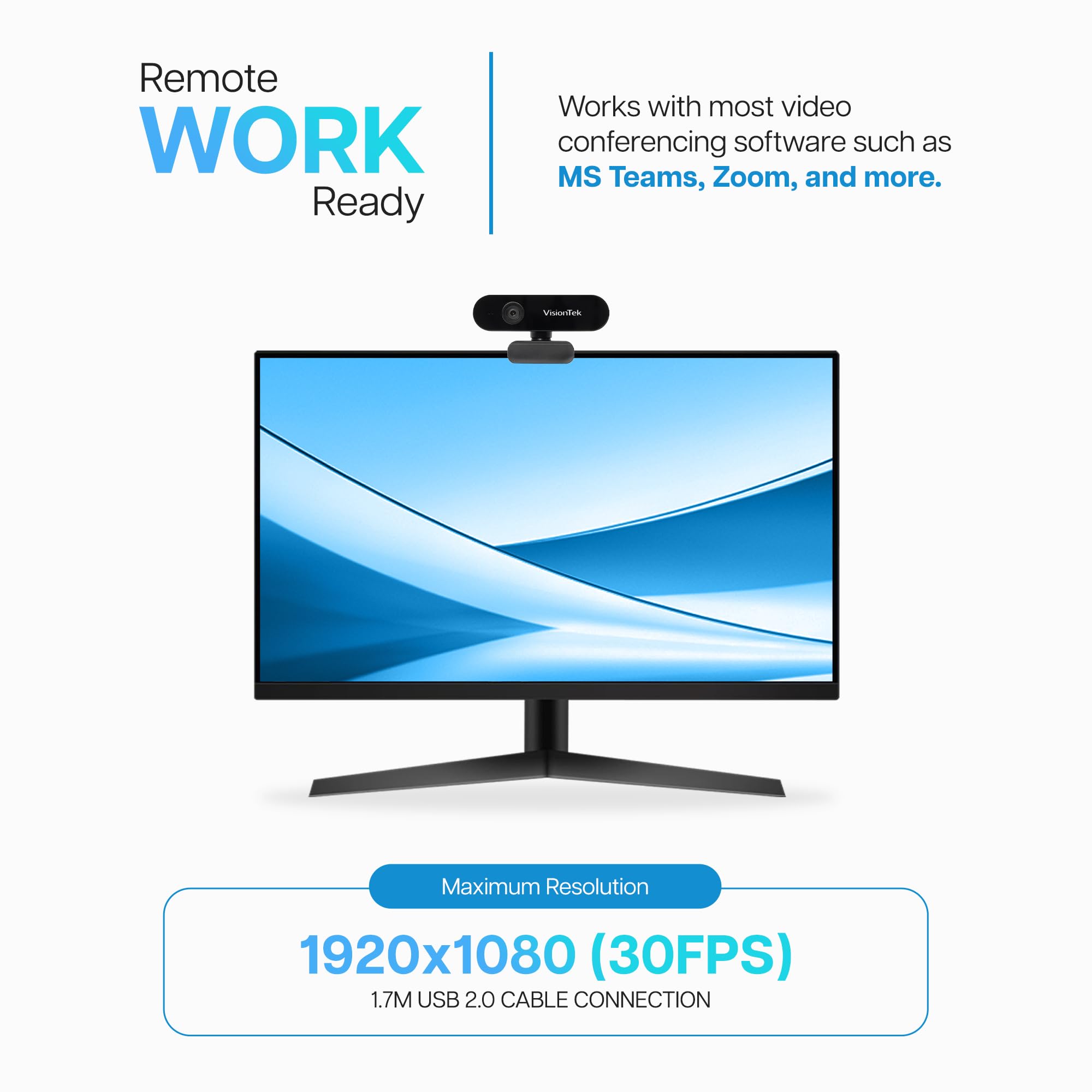 VisionTek VTWC30 Full HD 1080P 30FPS USB-A Webcam with Microphone