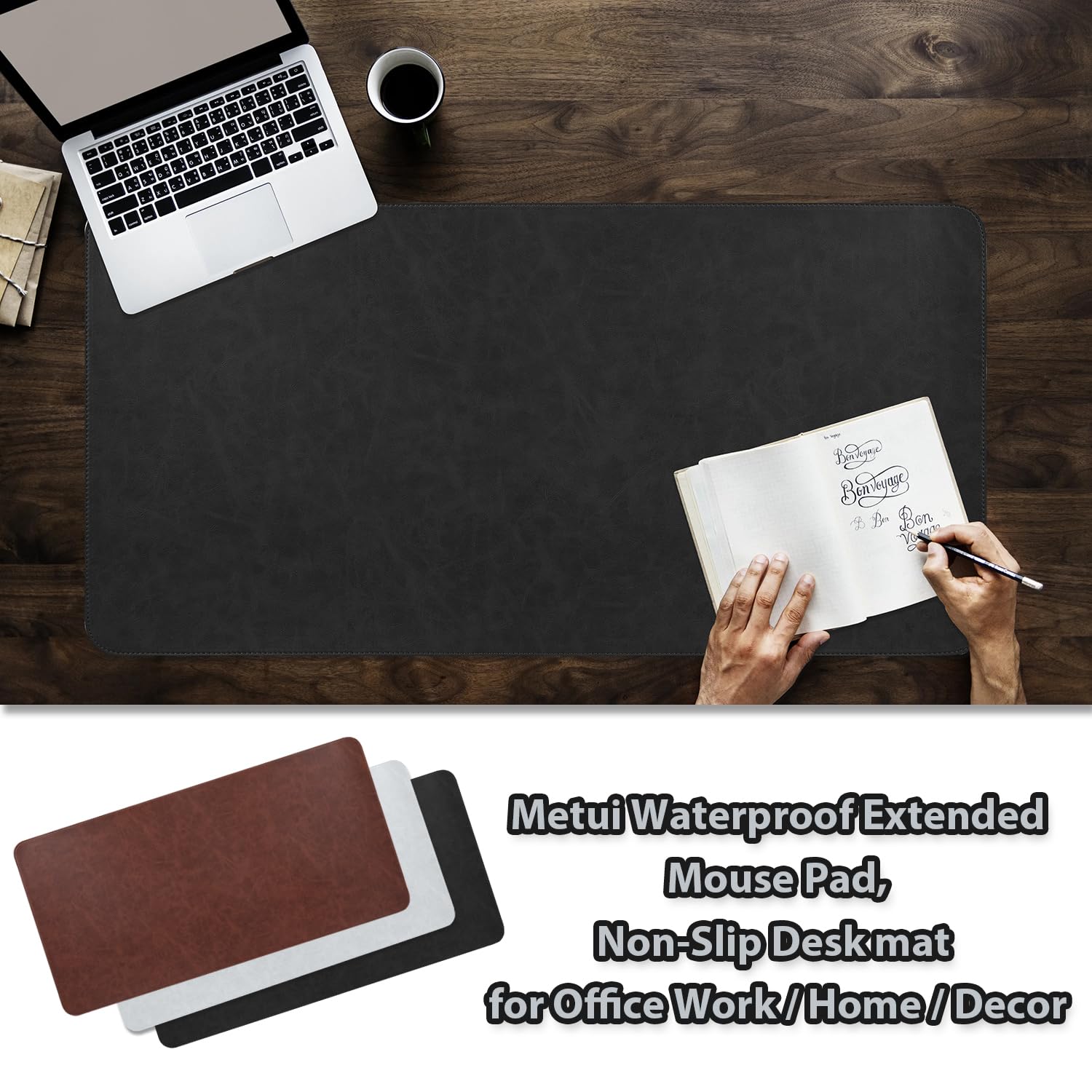 Leather Desk pad for Computer and laptops, Ideal for Gaming and Office use, Large Mouse pad and Keyboard mat,Desk mat Special for man. A complimentary Wrist pad and Phone Stand (Black, 39.37"*17.7")