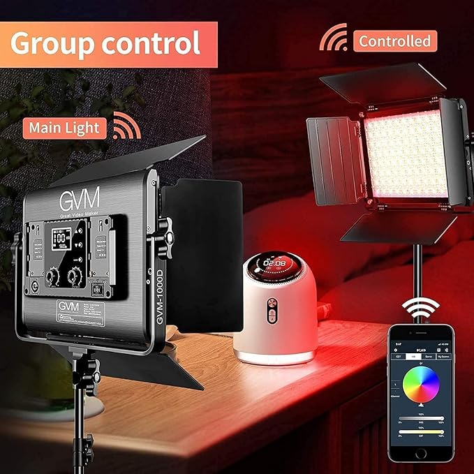 GVM 1000D RGB Led Video Light with 2 Softboxes, Photography Lighting Kit with Bluetooth Control, Full Color Video Lighting Kit with 18 Applicable Scenes, 2 Packs Led Light Panel for Video Shooting