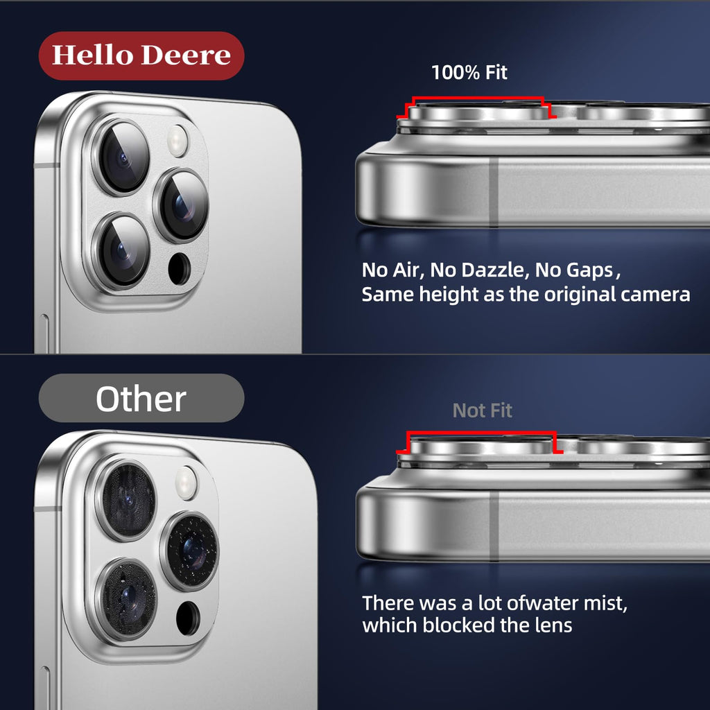 HelloDeere 9H High-alumina Tempered Glass Camera Lens Protector for iPhone 14 Pro Max/14 Pro Lens, Military-Grade Shatterproof with Strong Adsorption, Full Coverage Case-Friendly Cover (Silver, iPhone 14 Pro/14 Pro Max)