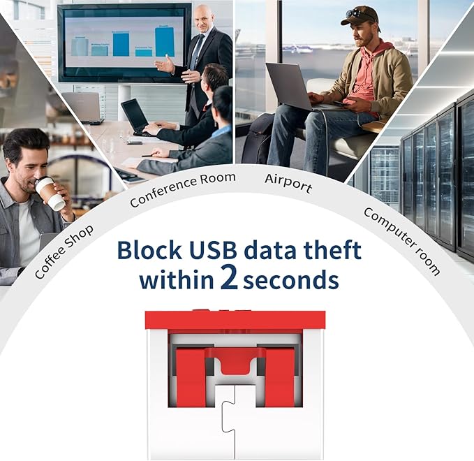 12PCS USB Metal Port Lock Blocker with 1 Key - Secure USB-A Port Protector for PC/Laptop, Anti-Theft Data Security Lock, Dust & Moisture Proof Cover, Removable Type-A Connector Red
