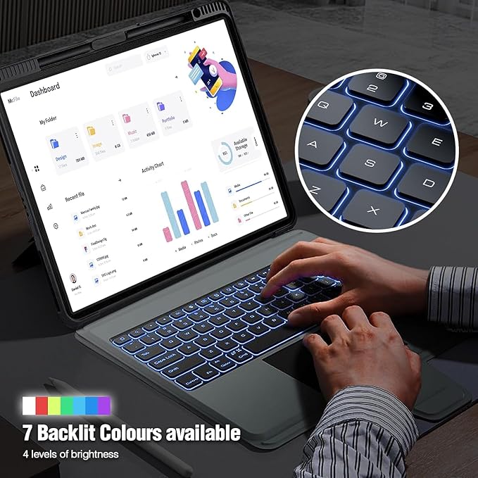 Nillkin iPad Pro 13 inch Case with Keyboard M4 2024, Slide Camera Cover, iPad Pro 13 Case with Pencil Holder and 7 Colors Backlit Wireless Detachable Keyboard, Multi-Touch Trackpad