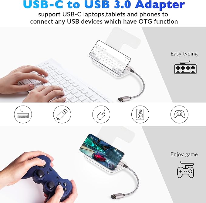 USB to Micro USB Adapter 2 Pack, Unidirectional Micro USB Male to USB Female 2.0 OTG On-The-Go Cable Converter, Nylon Braided, Aluminum Shells for S7 LG, Flash Drive, Mouse, Keyboard, Game Controller
