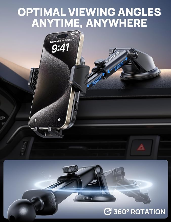 [2025 New] Dashboard Phone Holders for Your Car (+Vent Hook)[Military Grade Stable] Car Cell Phone Holder, Non-Slip Silicone Carbon Fiber Car Phone Mount, Rotatable Suction Cup for All Phone, Green