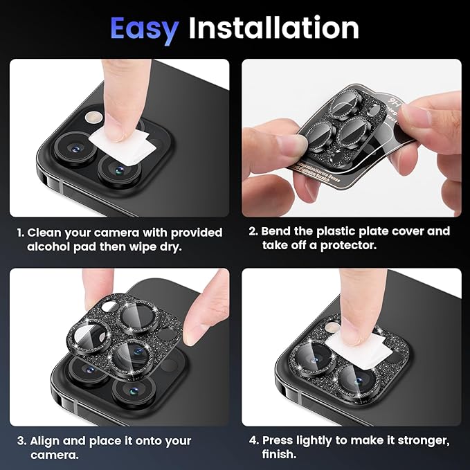 Tensea for iPhone 16 Pro/iPhone 16 Pro Max/iPhone 15 Pro/iPhone 15 Pro Max Camera Lens Protector, Metal Aluminum Alloy Tempered Glass Cover Camera Screen Protector Accessories, Case Friendly