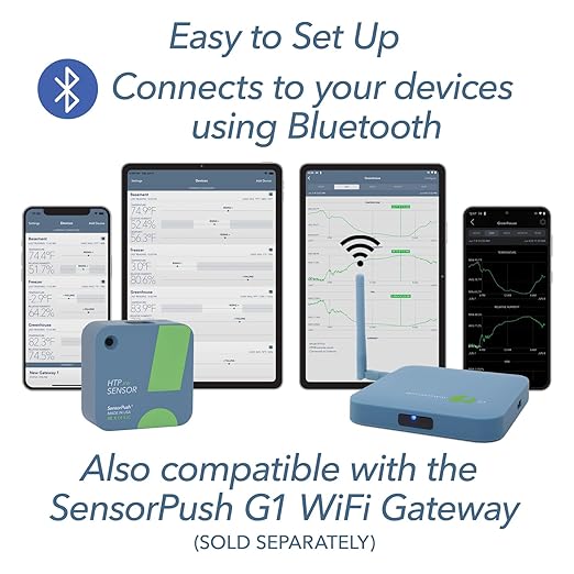 SensorPush HTP.xw Smart Temperature Sensor & Humidity Sensor - Bluetooth Thermometer, Barometer, & Hygrometer with App Monitoring - Premium Barometric Pressure Gauge, Temperature and Humidity Monitor